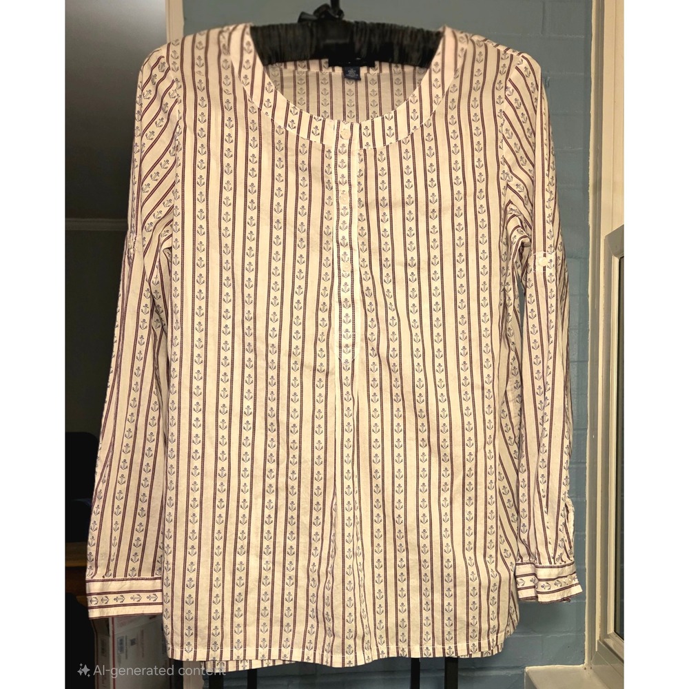 Tommy Hilfiger Anchor Print Blouse Long Sleeve Half Button Down Top‎  Size S
